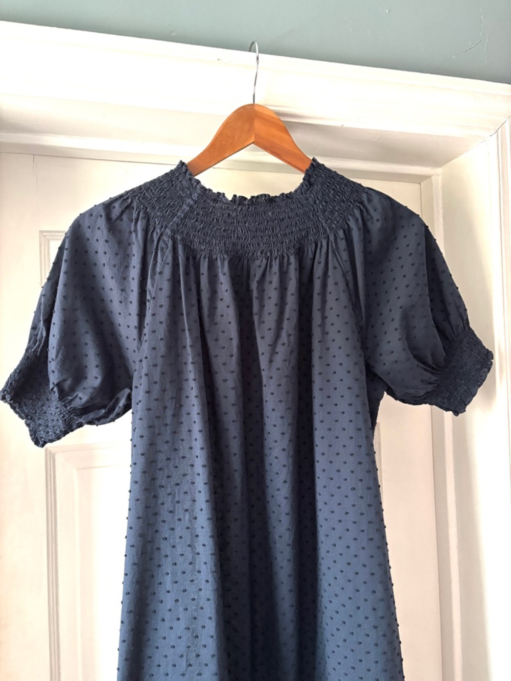 Quince 100% Cotton Swiss Dot Midi Dress Navy Medium NWOT - Picture 10 of 14